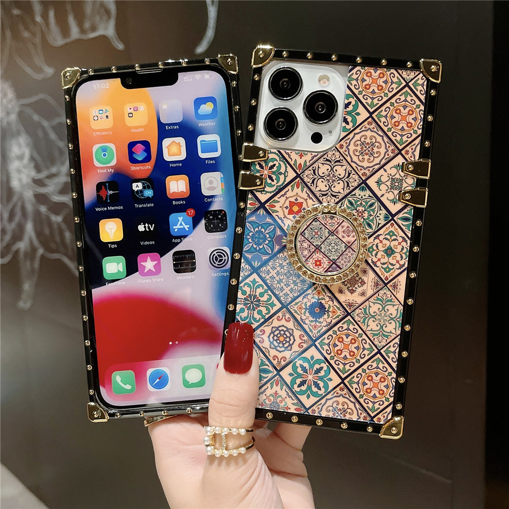  Luxury Glitter Retro Flower Phone Case – Bling & Stylish Protection for iPhone Models Durable, Fashionable for Women