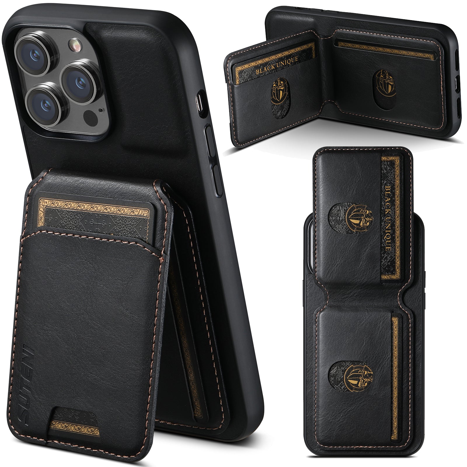 SUTENI Card Holder Leather Wallet Case – Magnetic Closure, Pocket Cover, Shockproof Protection for iPhone Models