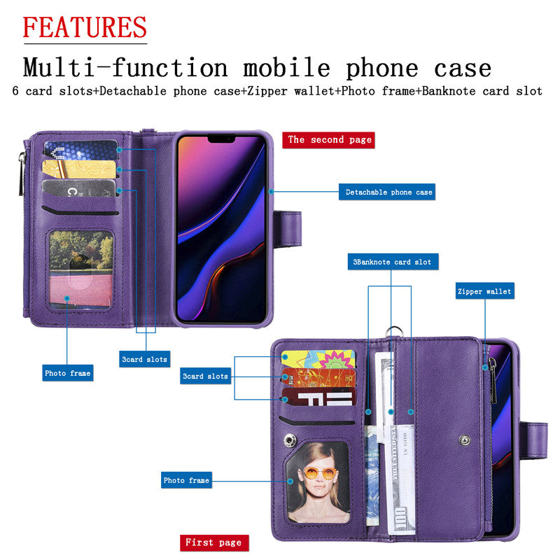 Luxury Magnetic Detachable Wallet Case – Premium Leather Flip Cover, Card Slots, Handbag Design, Stand Feature for iPhone