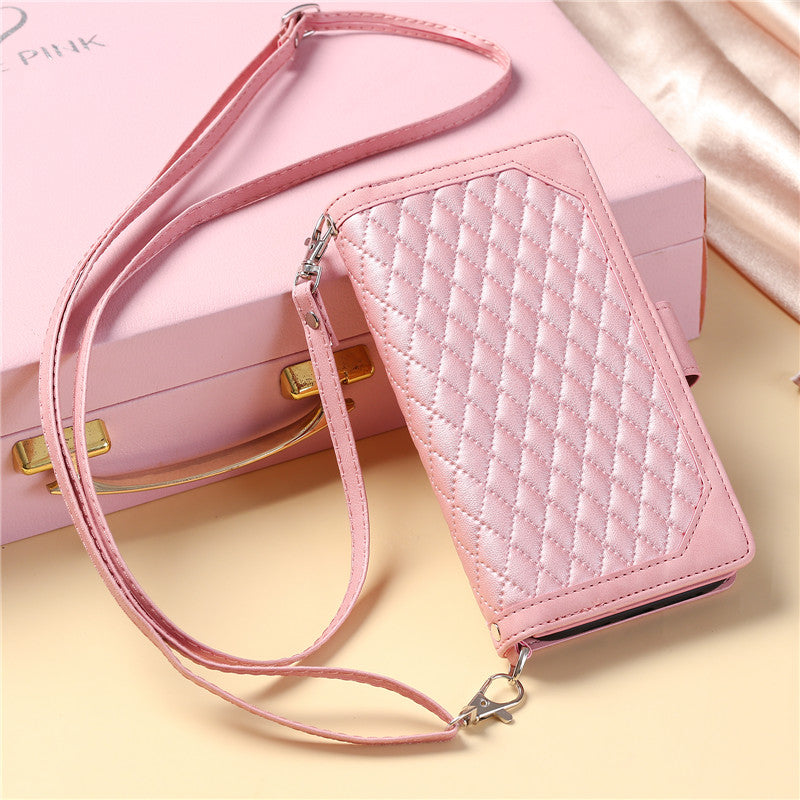 Luxury Flip Leather Wallet Phone Case – Long Lanyard, Zipper Closure, Card Holder, Magnetic Protection, and Premium Design for iPhone