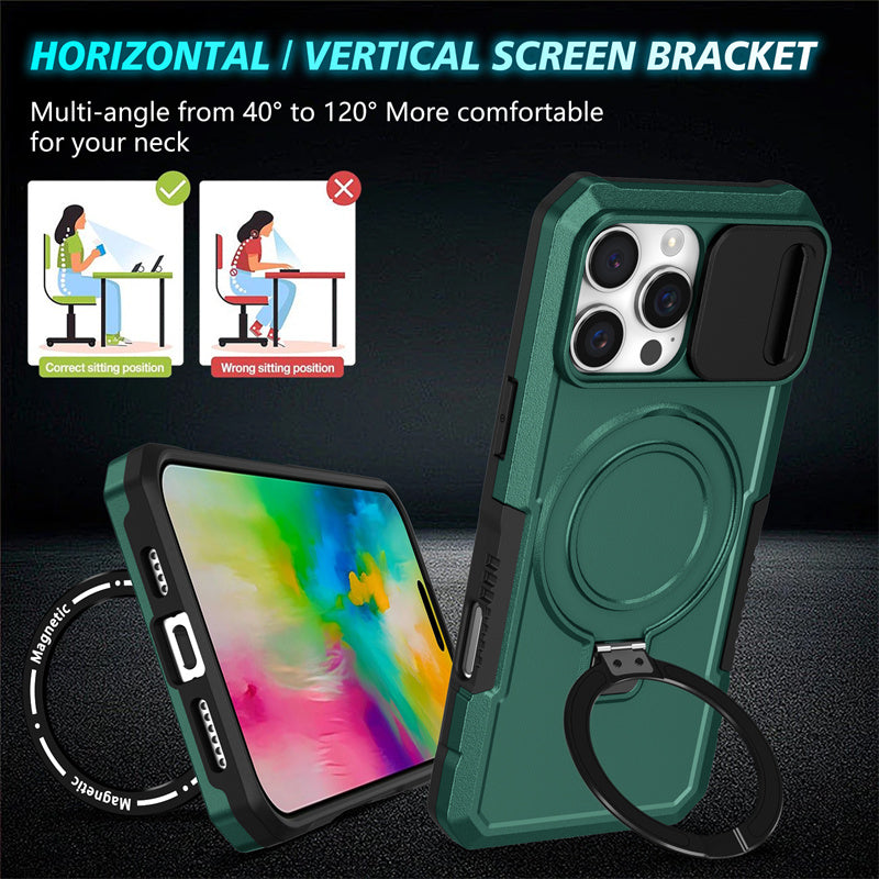 MagSafe Armor Case – Magnetic Holder, Wireless Charging, Slide Camera Protection, Rugged Full-Body Cover for iPhone Models