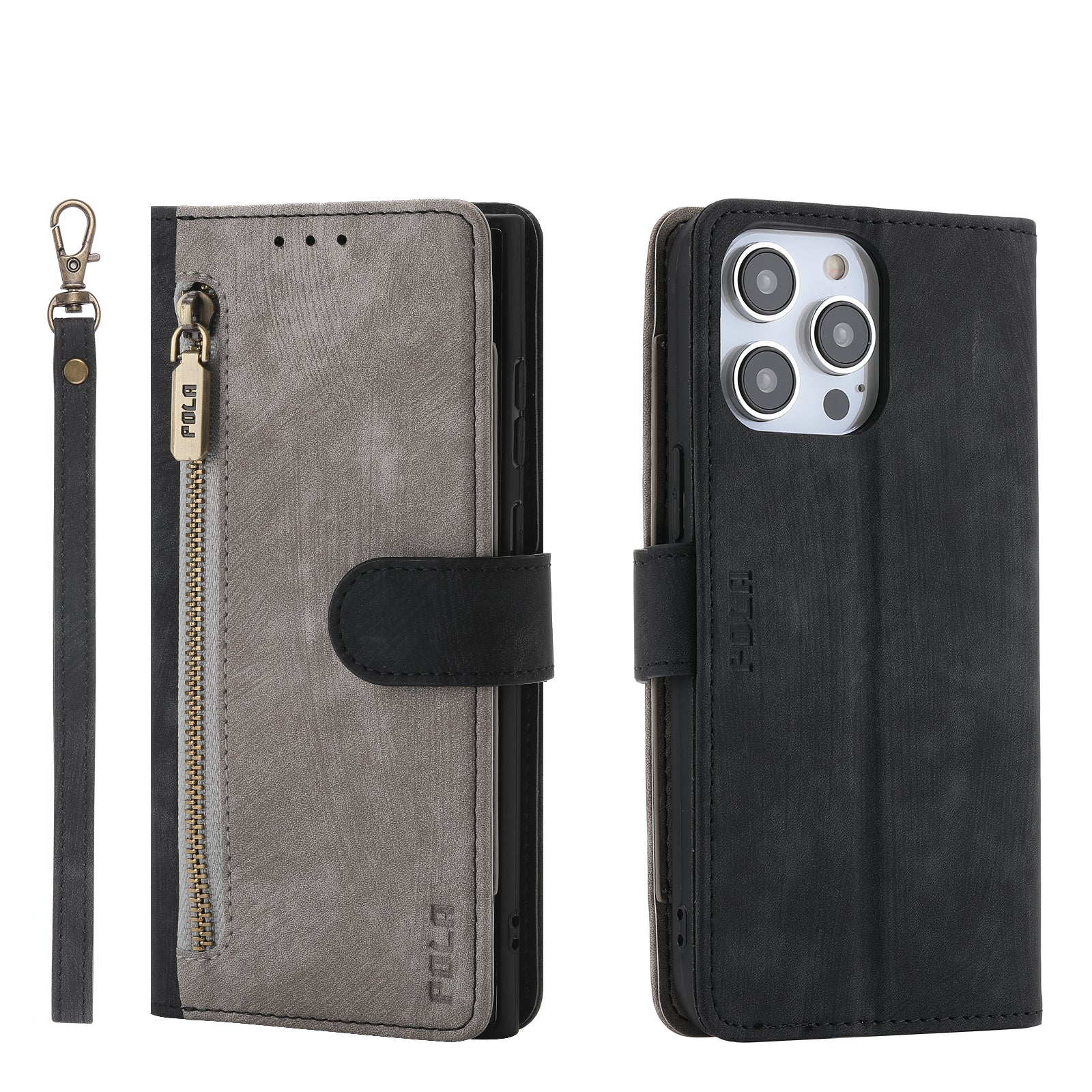 RFID Blocking Leather Wallet Case – Zipper Flip Cover, Card Slot Holder, Magnetic Stand, Shockproof Protection, Premium Design for iPhone