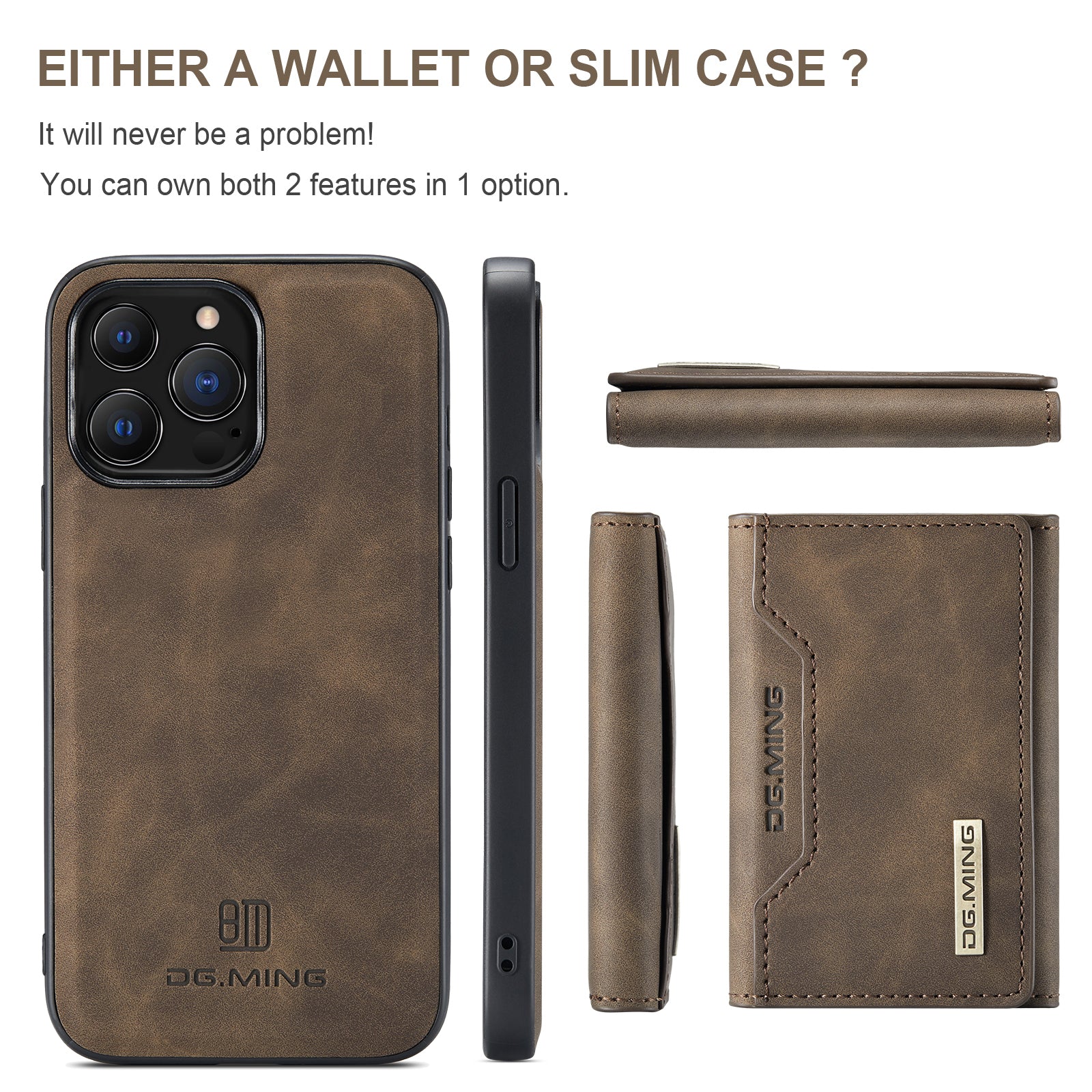 2-in-1 Detachable Magnetic Leather Wallet iPhone Case – Card Holder, Pocket Cover, Shockproof Protection for iPhone Models