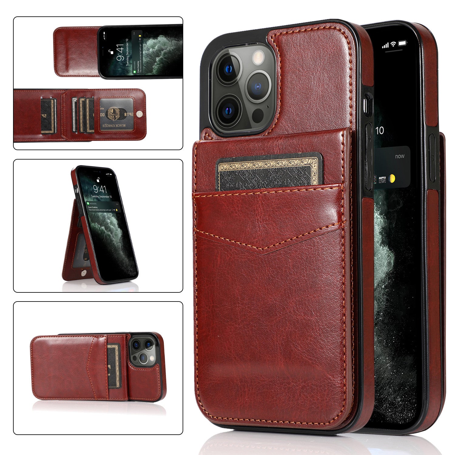 Luxury Flip Leather Wallet Case for iPhone – Credit Card Holder, Kickstand, Premium Protection for iPhone 16, 15, 14, 13, 12 Mini, 11, XS, Pro Max