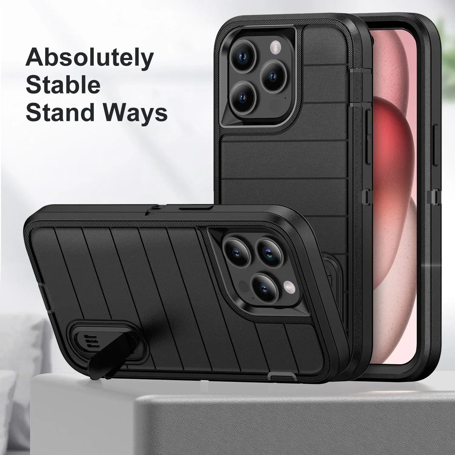 New 3-in-1 Hybrid Defender Case – Kickstand Full-Body Protection Cover for iPhone Models, Rugged and Durable Design