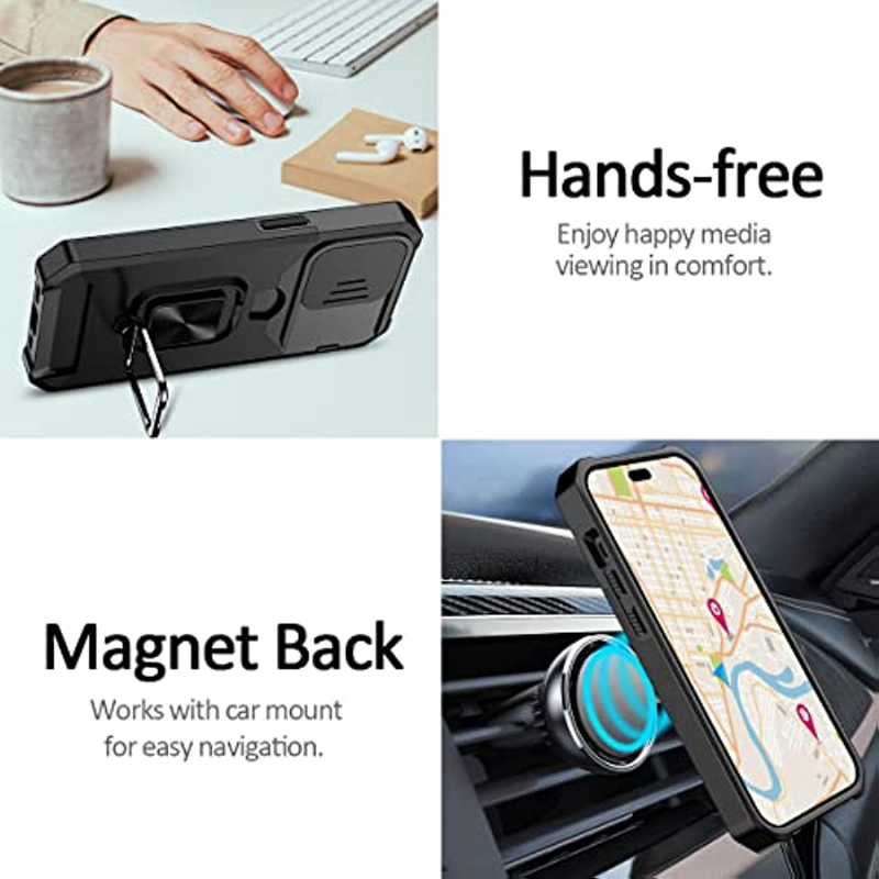 Magnetic Ring Card Slot iPhone Case – Shockproof Stand Cover for iPhone Models