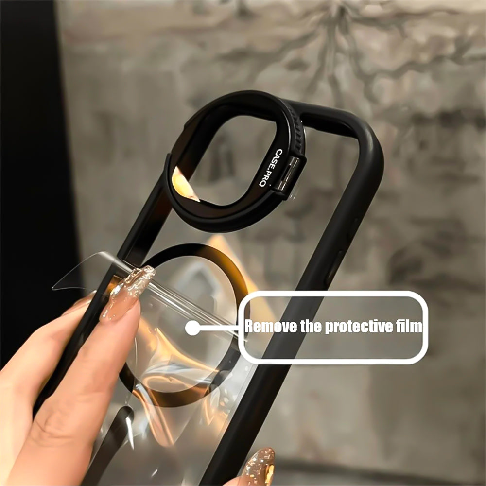 Luxury Glass Camera Stand Case - Transparent Magnetic Acrylic Cover, Wireless Charging Compatible, Durable Protection | Case for iPhone