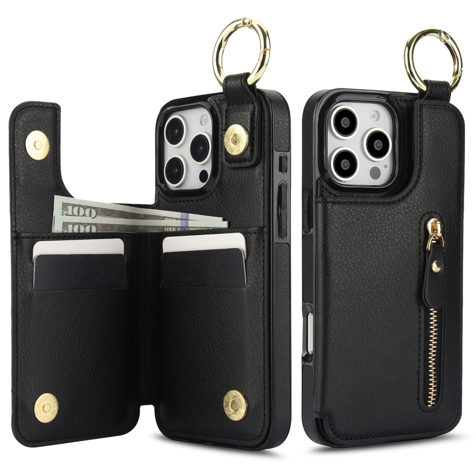 Luxury Zipper Wallet Leather Phone Case – Card Holder, Ring Stand, Shockproof Protection, and Crossbody Design for Secure & Stylish Convenience