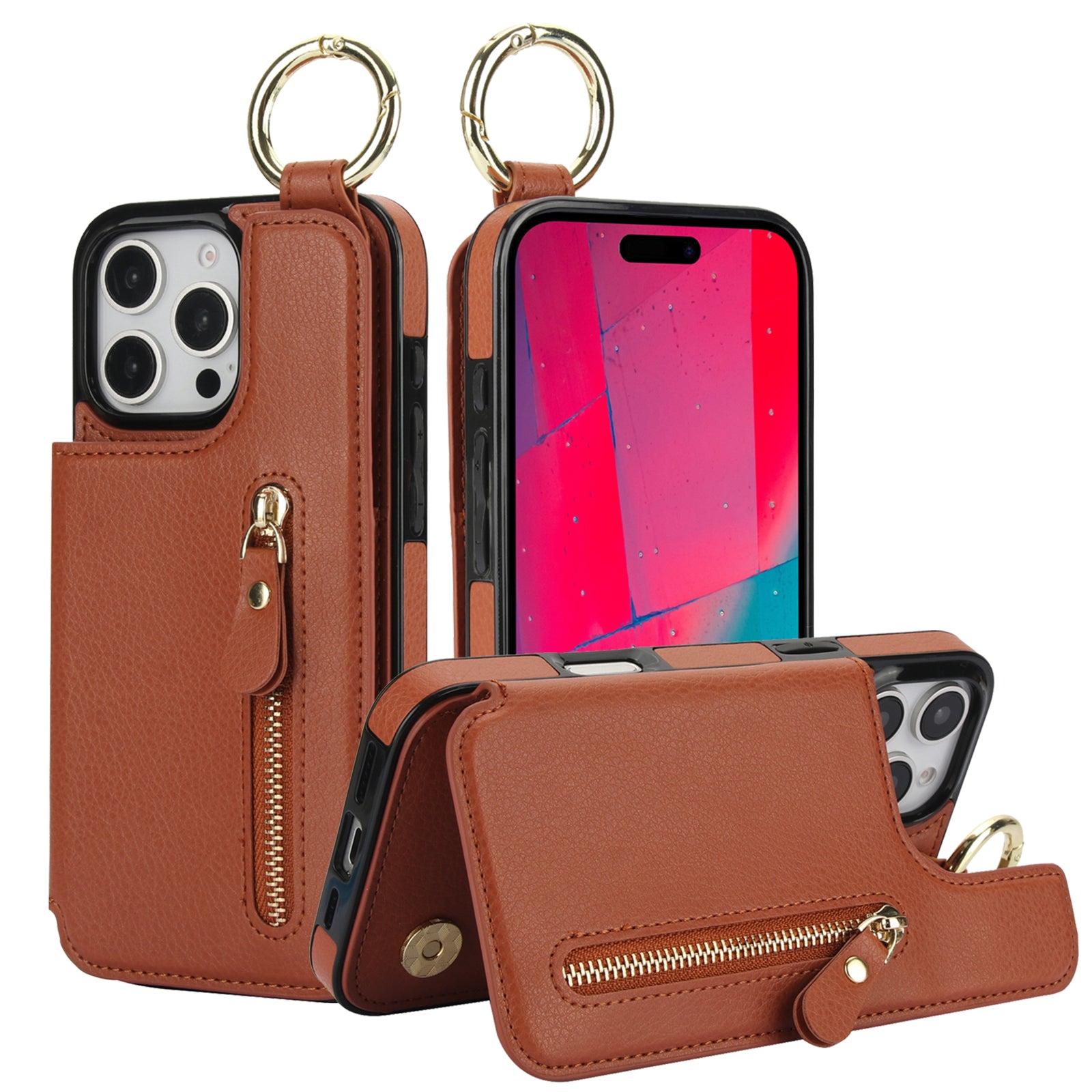 Luxury Zipper Wallet Leather Phone Case – Card Holder, Ring Stand, Shockproof Protection, and Crossbody Design for Secure & Stylish Convenience