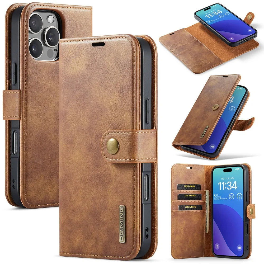 Premium Detachable Magnetic Leather Wallet Case – Card Holder, Shockproof Protection, and Stylish Flip Cover for Secure and Convenient Use