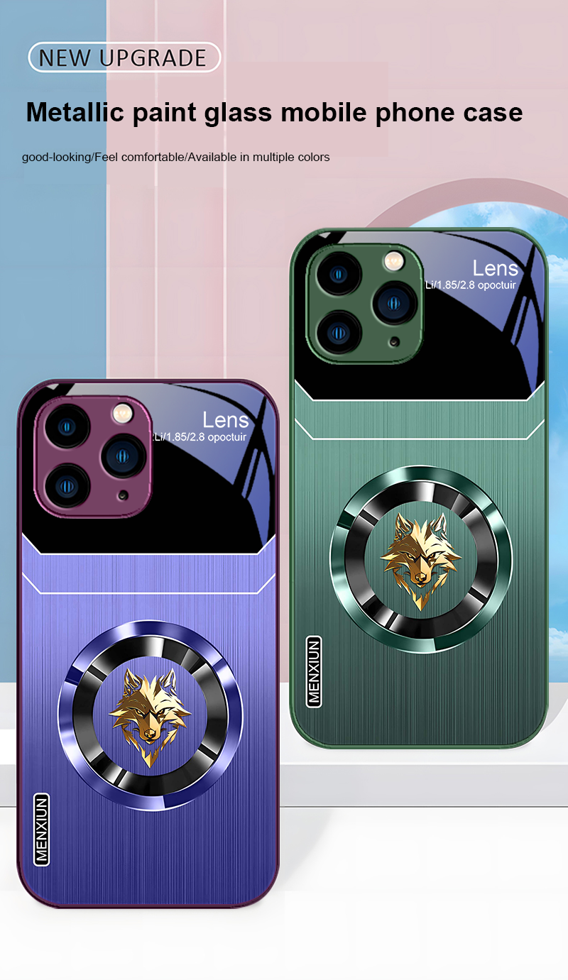 Luxury Aperture Wolf Green & Rose Purple Tempered Glass Phone Case Stylish Cover for iPhone Scratch-Resistant, Durable Design