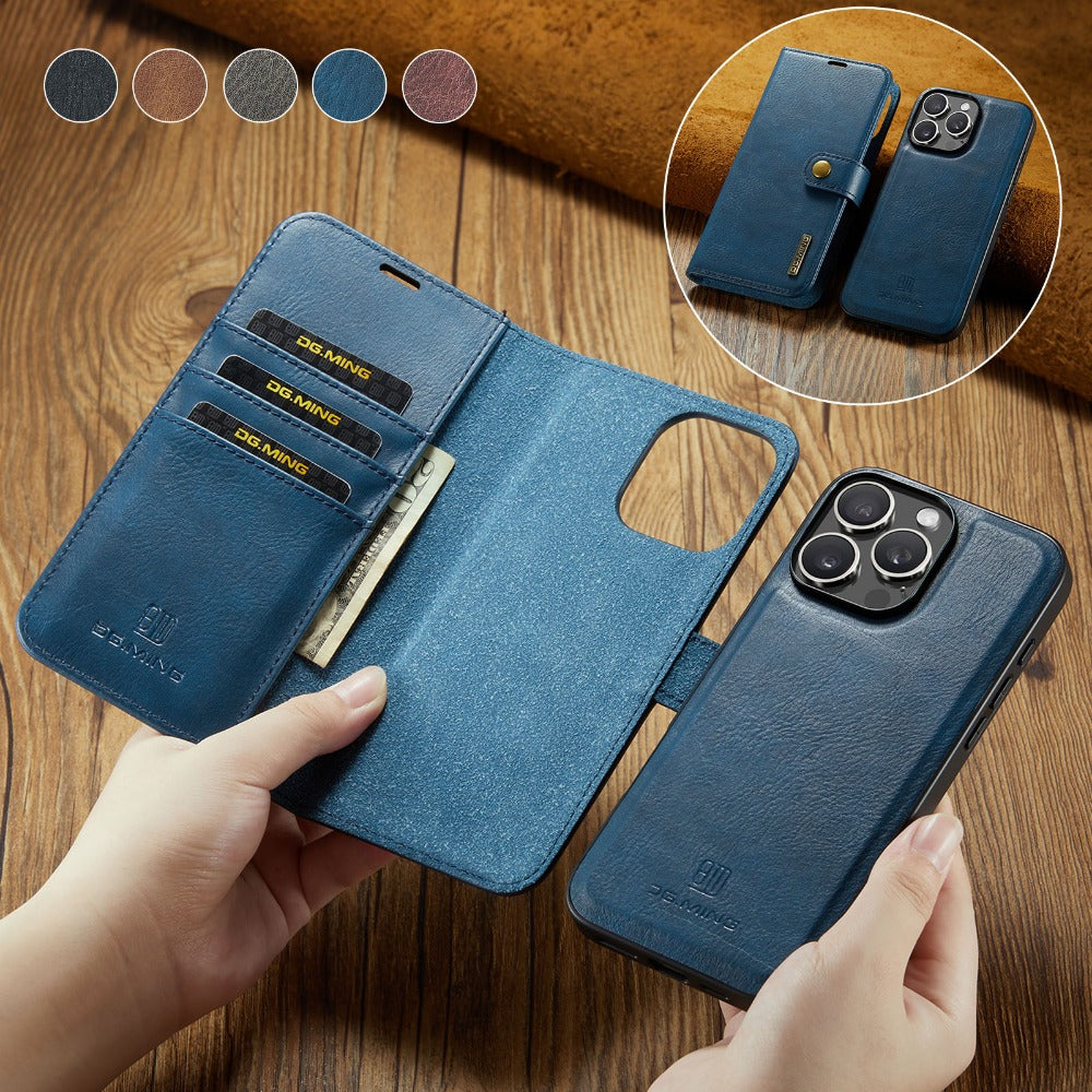 Premium Detachable Magnetic Leather Wallet iPhone Case – Card Holder, Shockproof Protection, and Stylish Flip Cover for Secure and Convenient Use