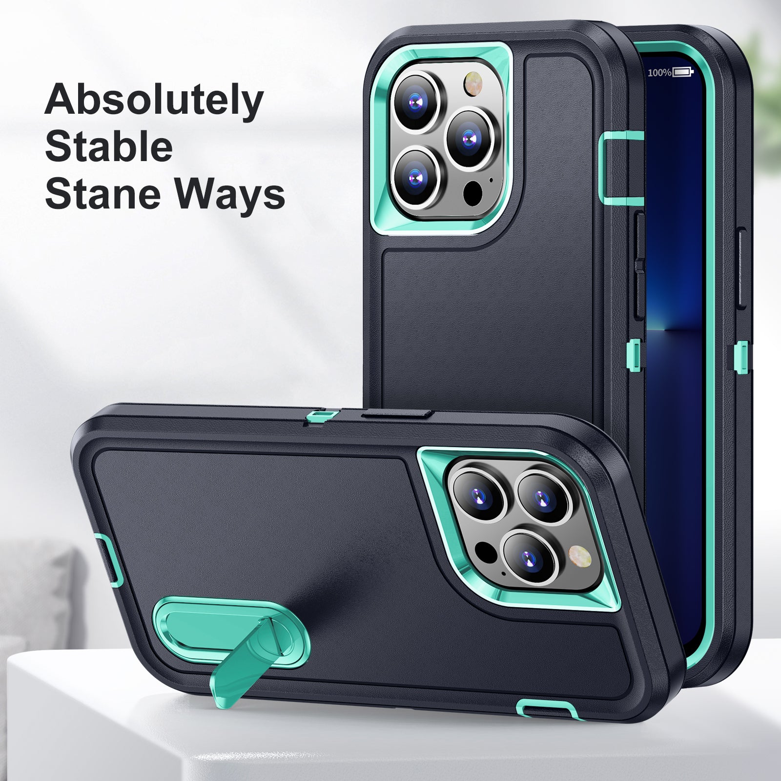 Hybrid Military-Grade Defender Case – Kickstand Full-Body Protection Cover for iPhone Models, Rugged and Shockproof Design