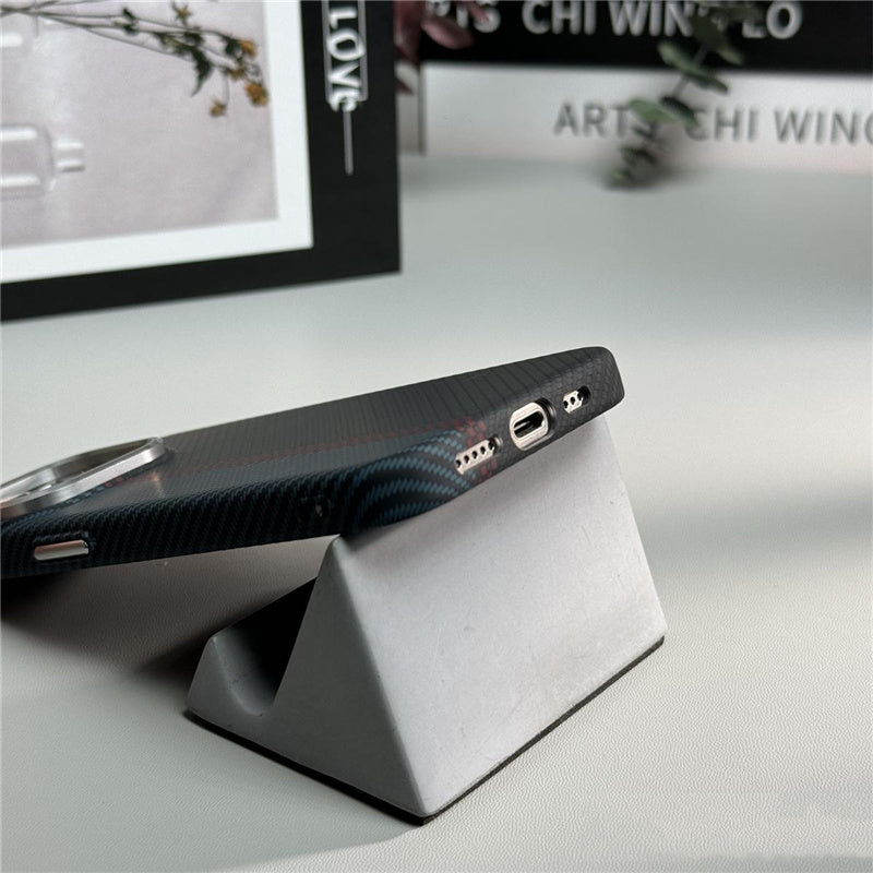 Hit Color Carbon Fiber Texture MagSafe Phone Case – Wireless Charging Hard PC Cover with Relief Design for iPhone Models