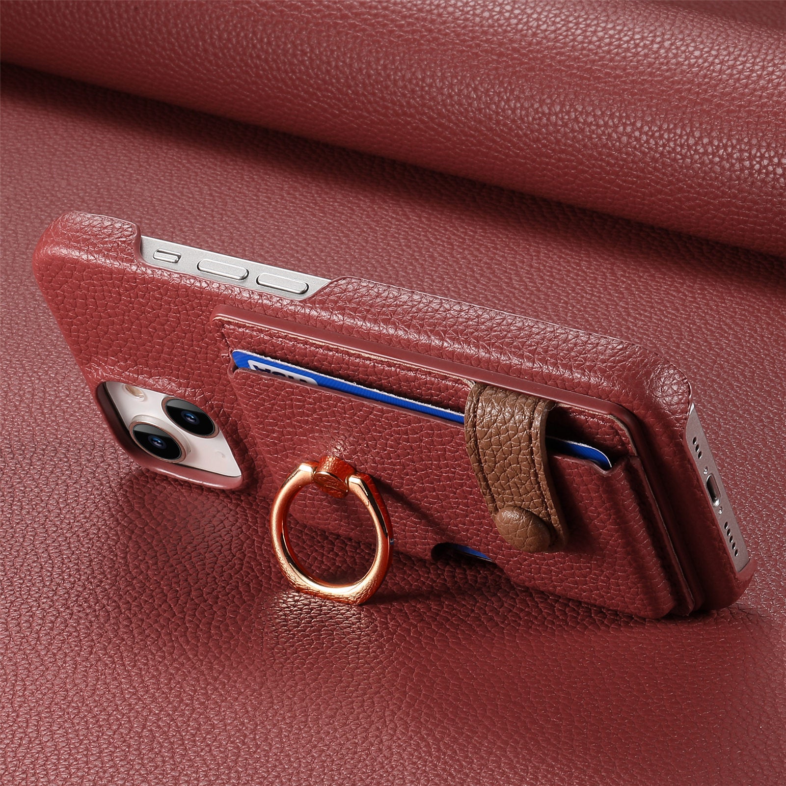 Premium Leather Ring Stand Wallet iPhone Case – Shockproof Phone Cover with Card Holder, Magnetic Closure, and Kickstand Support for Hands-Free Convenience