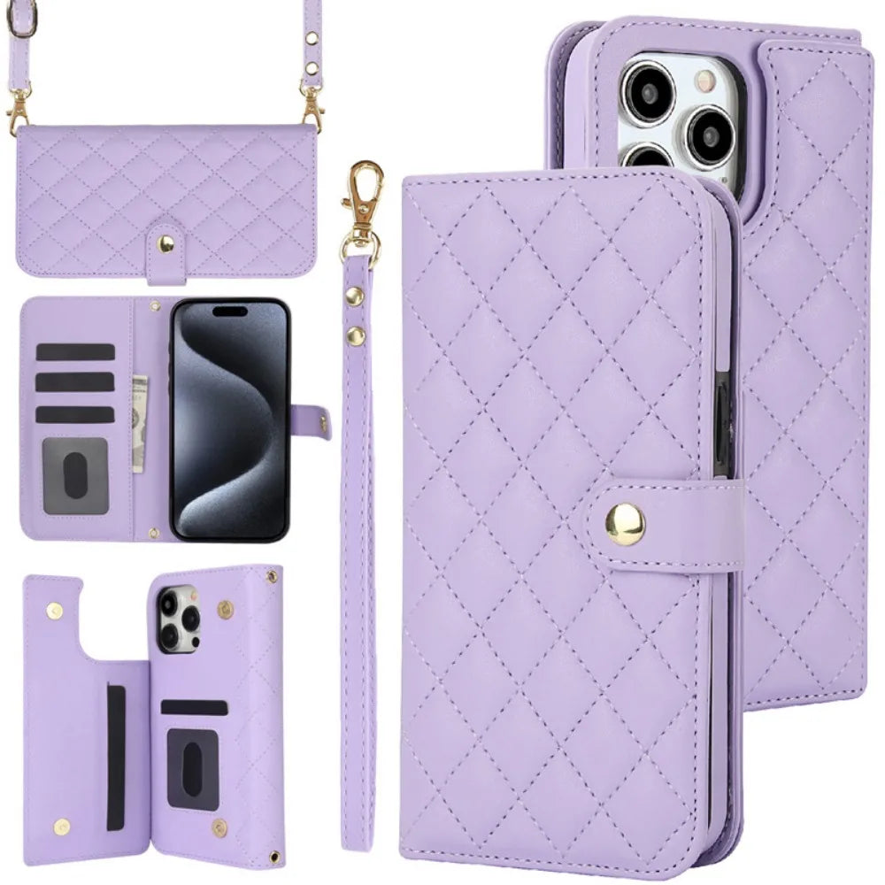 RFID Blocking Wallet Crossbody Flip Case – Card Slot Holder, PU Leather, Secure Protection for iPhone Models