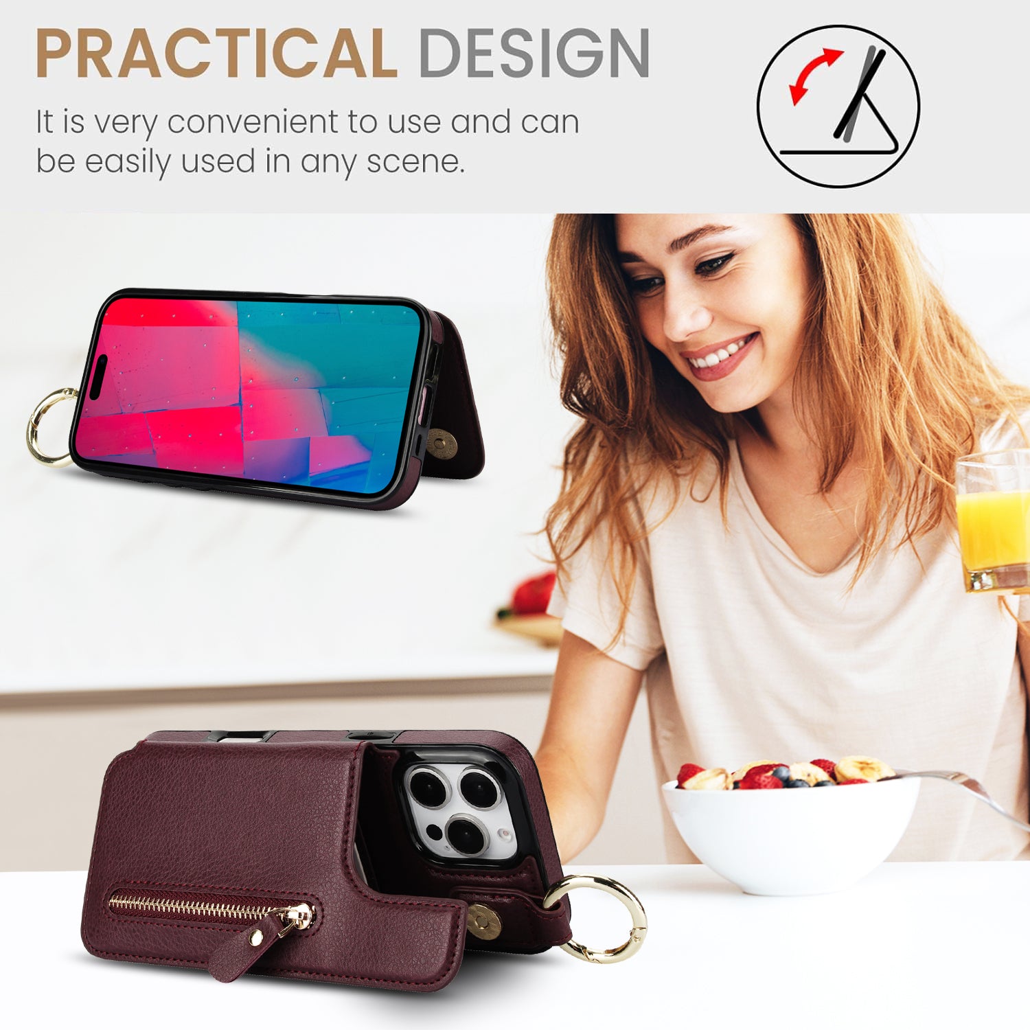 Luxury Zipper Wallet Leather Phone Case – Card Holder, Ring Stand, Shockproof Protection, and Crossbody Design for Secure & Stylish Convenience