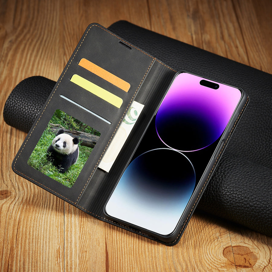 Thin Suede Leather Wallet Case – Flip Cover with Strong Magnet, Card Holder, and Premium Protection for iPhone Models