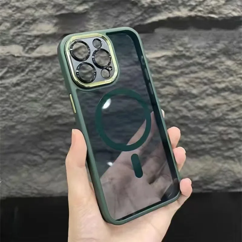 Luxury Magnetic Metal Bumper iPhone Case - Lens Protection, Hard Clear Cover, Wireless Charging Compatible | Case for iPhone