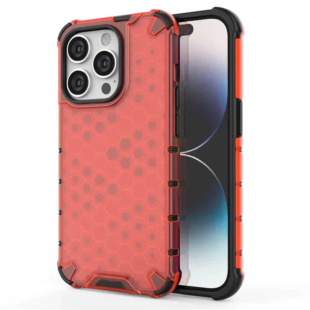 KEYSION Shockproof Armor Case – Soft Silicone + PC Transparent Honeycomb Back Cover for iPhone Models, Durable and Protective Design