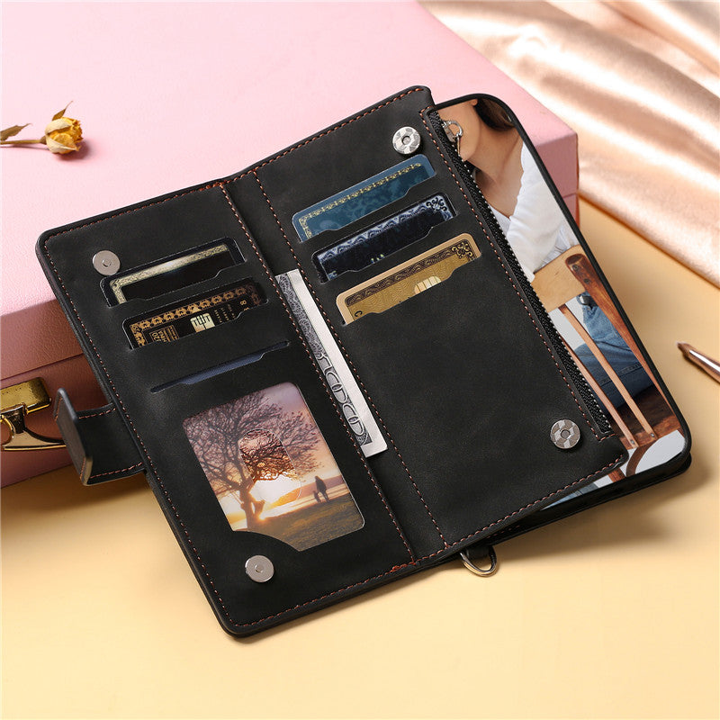 Luxury Flip Leather Wallet Phone Case – Long Lanyard, Zipper Closure, Card Holder, Magnetic Protection, and Premium Design for iPhone