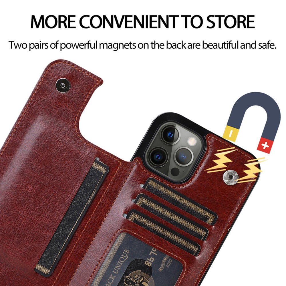 Luxury PU Leather Wallet Case – Kickstand, Card Holder Slots, Durable Shockproof Cover, Elegant Magnetic Closure for iPhone Models