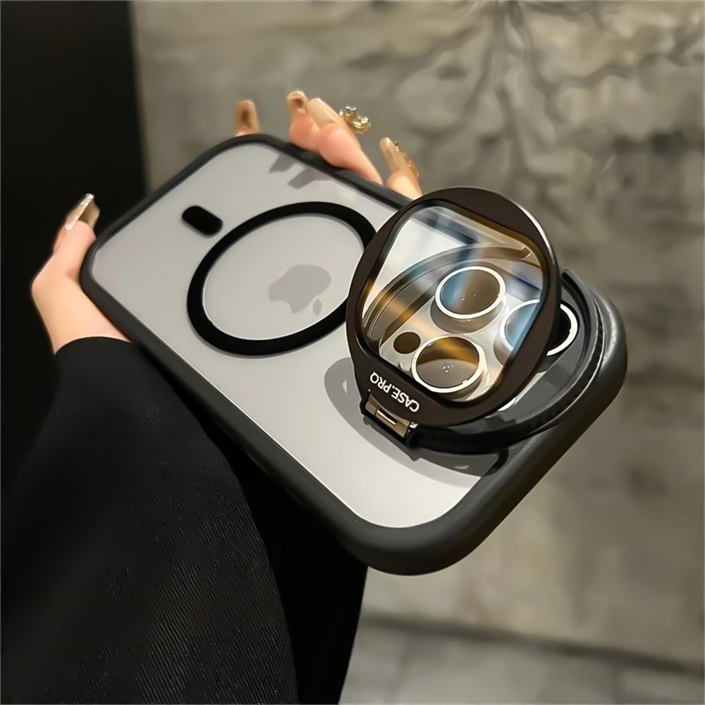 Luxury Glass Camera Stand Case - Transparent Magnetic Acrylic Cover, Wireless Charging Compatible, Durable Protection | Case for iPhone