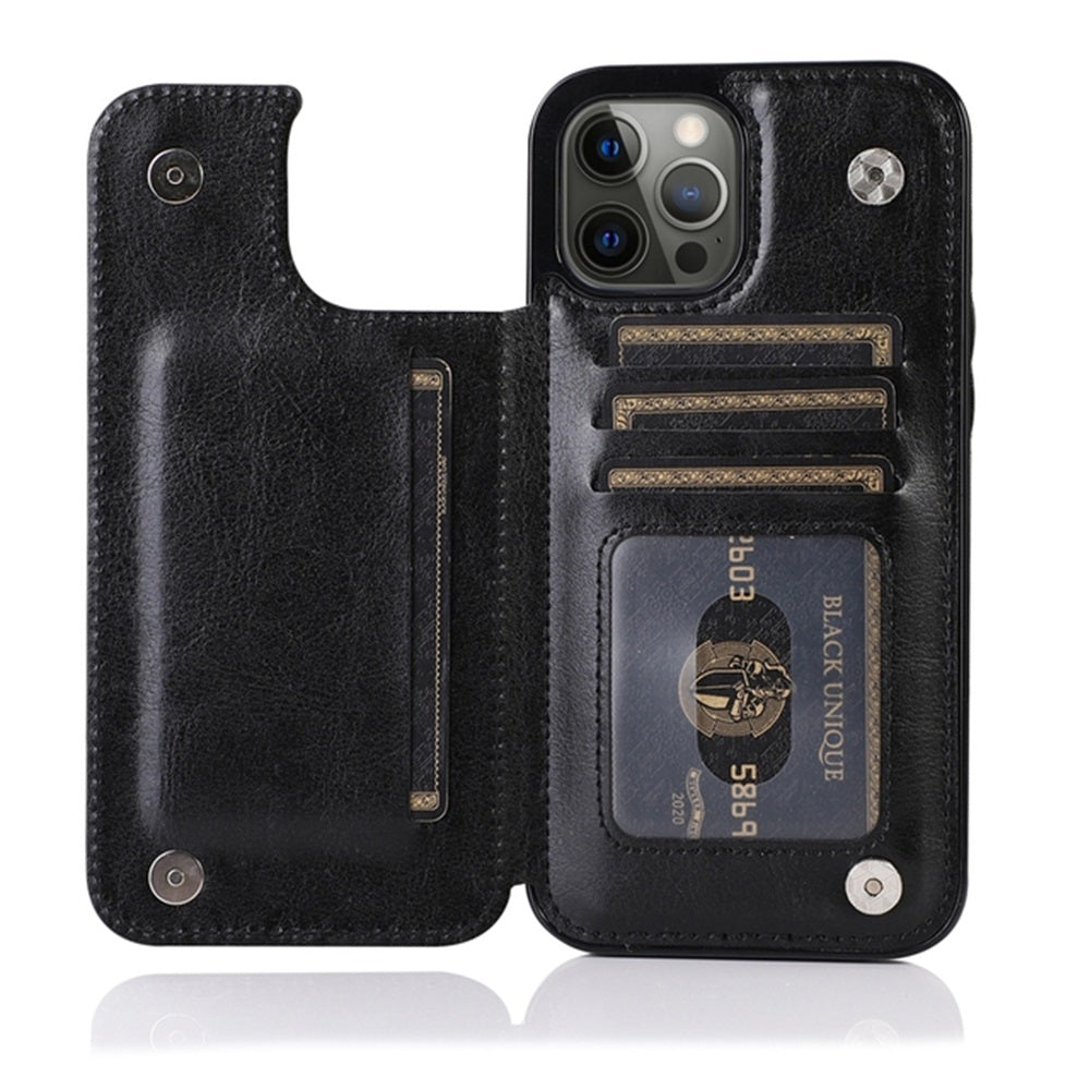 Luxury PU Leather Wallet iPhone Case – Kickstand, Card Holder Slots, Durable Shockproof Cover, Elegant Magnetic Closure for iPhone Models