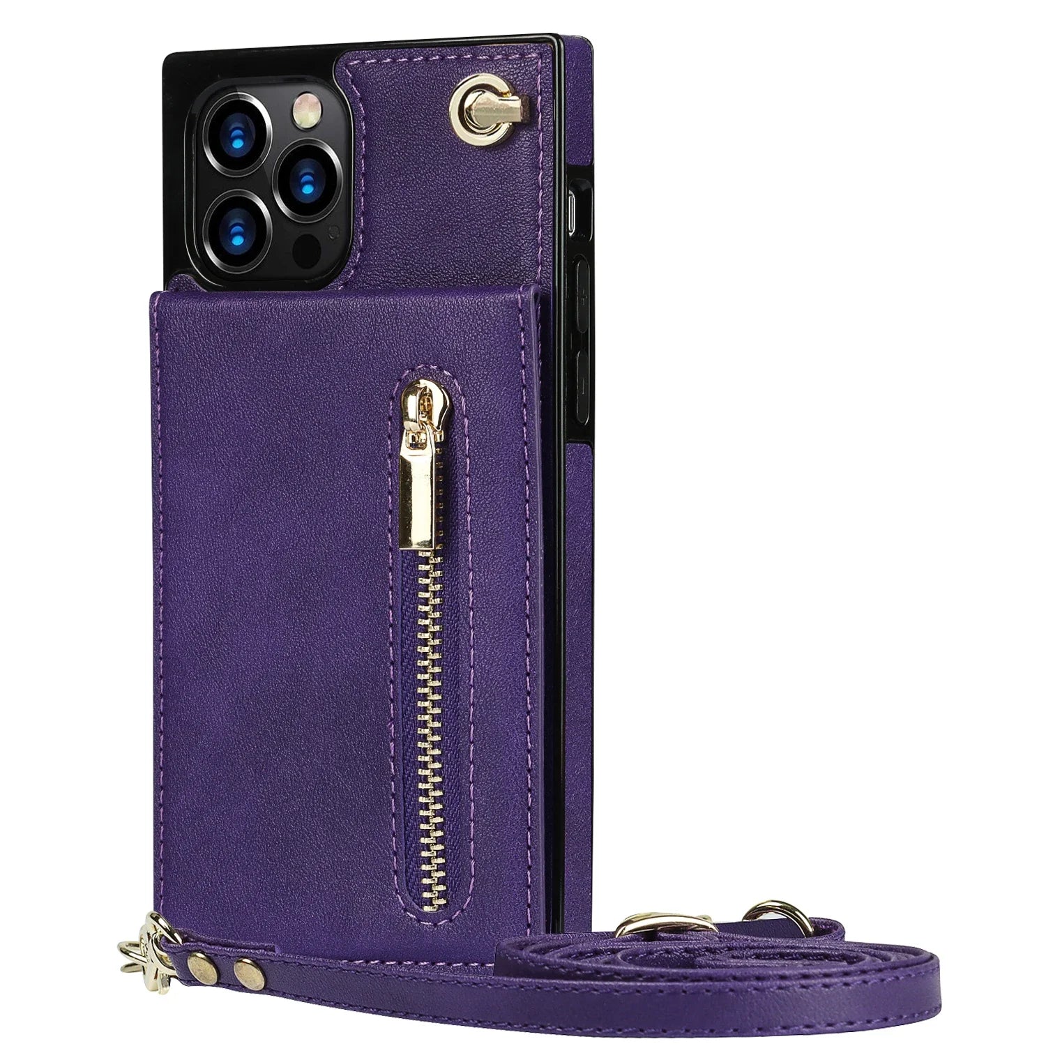 Luxury Zipper Wallet Crossbody Leather Case – Card Holder, Lanyard Strap, Shockproof Protection, Magnetic Closure, Stylish Flip Cover for iPhone