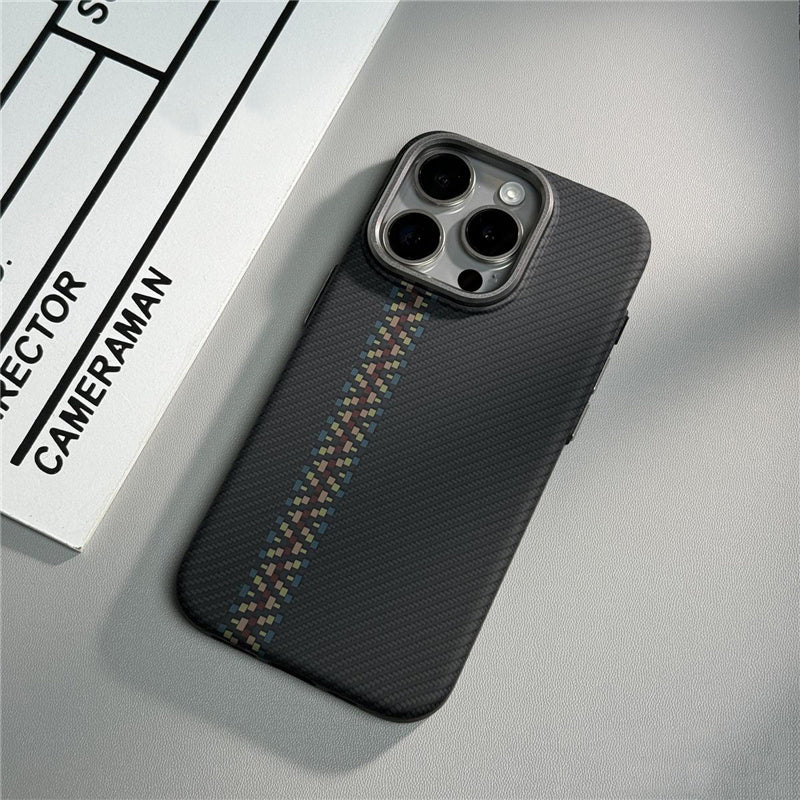 Hit Color Carbon Fiber Texture MagSafe Phone Case – Wireless Charging Hard PC Cover with Relief Design for iPhone Models