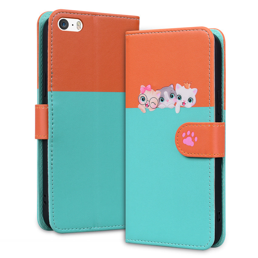 Cartoon Anime Flip Leather iPhone Case – Cute Pet Cat & Dog Print, Card Holder, Book-Style Wallet Cover, Magnetic Closure