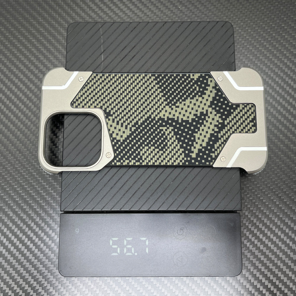 Camouflage Metal Armor Case – Frameless Real Carbon Fiber Cover with Built-In Magnet for iPhone Models, Durable and Stylish Protection