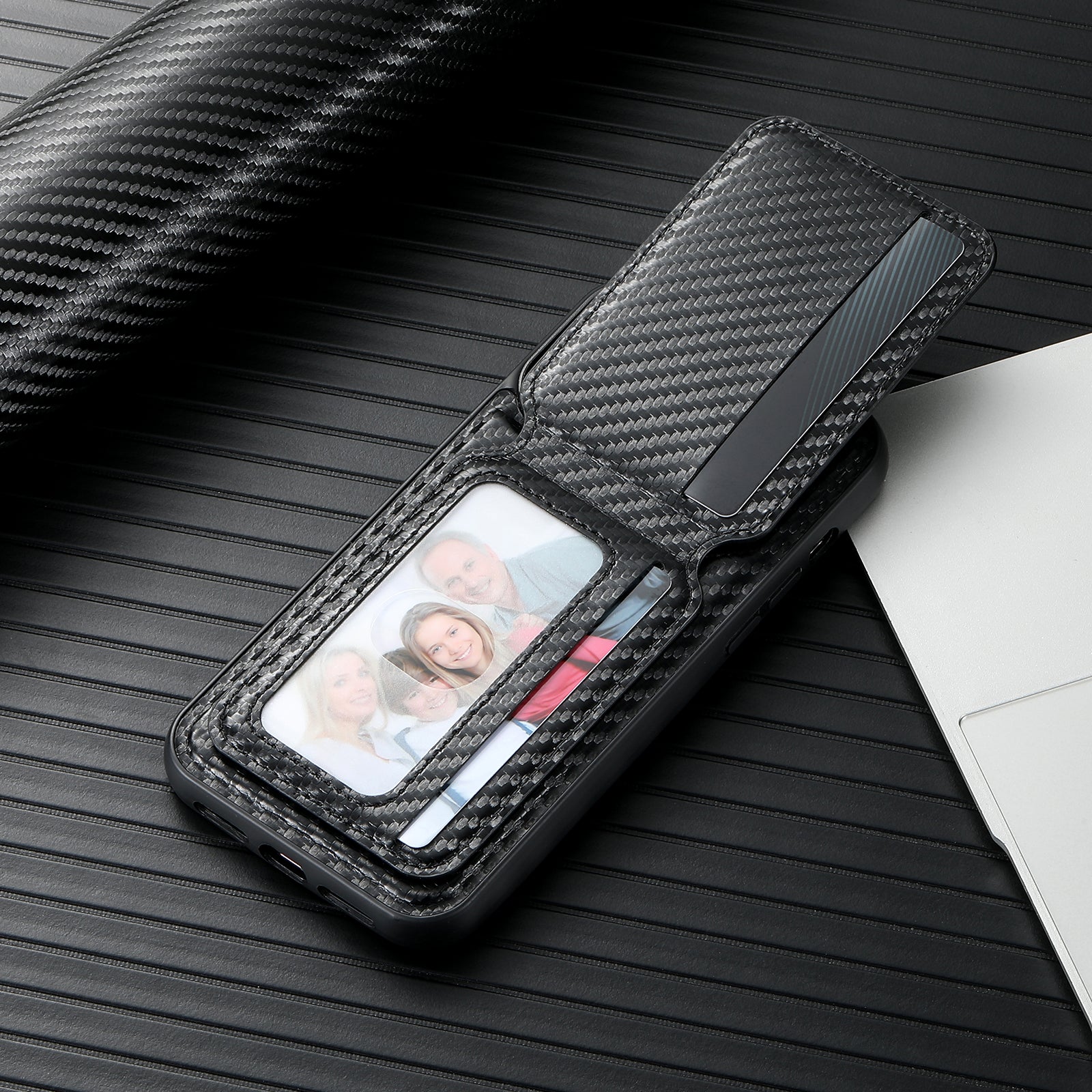 Carbon Fiber Texture Detachable Leather iPhone Case – Magnetic Wallet, Card Holder, Shockproof Protection, Stylish & Durable