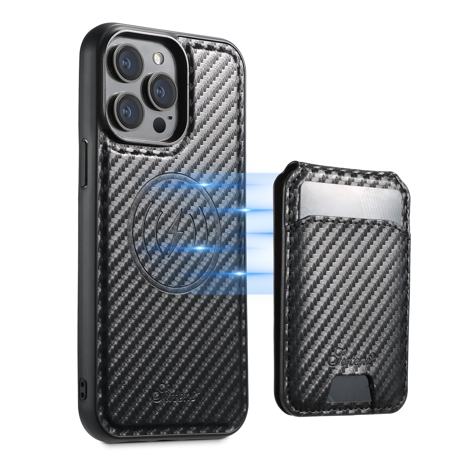 Premium 2-in-1 Carbon Fiber Wallet Case – Magnetic Card Holder, Removable Cover, Shockproof Protection, Sleek Design for iPhone Models