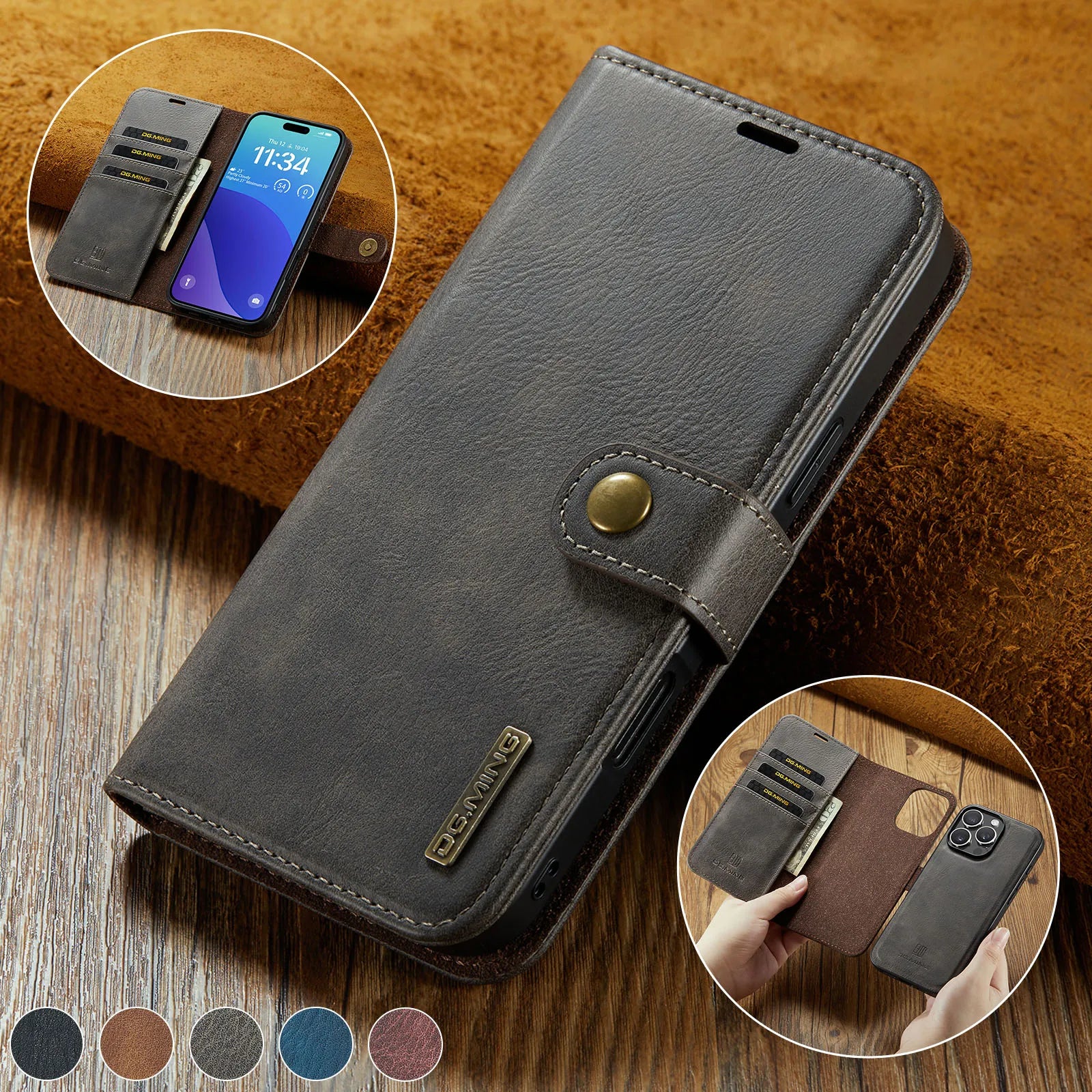 Premium Detachable Magnetic Leather Wallet Case – Card Holder, Shockproof Protection, and Stylish Flip Cover for Secure and Convenient Use