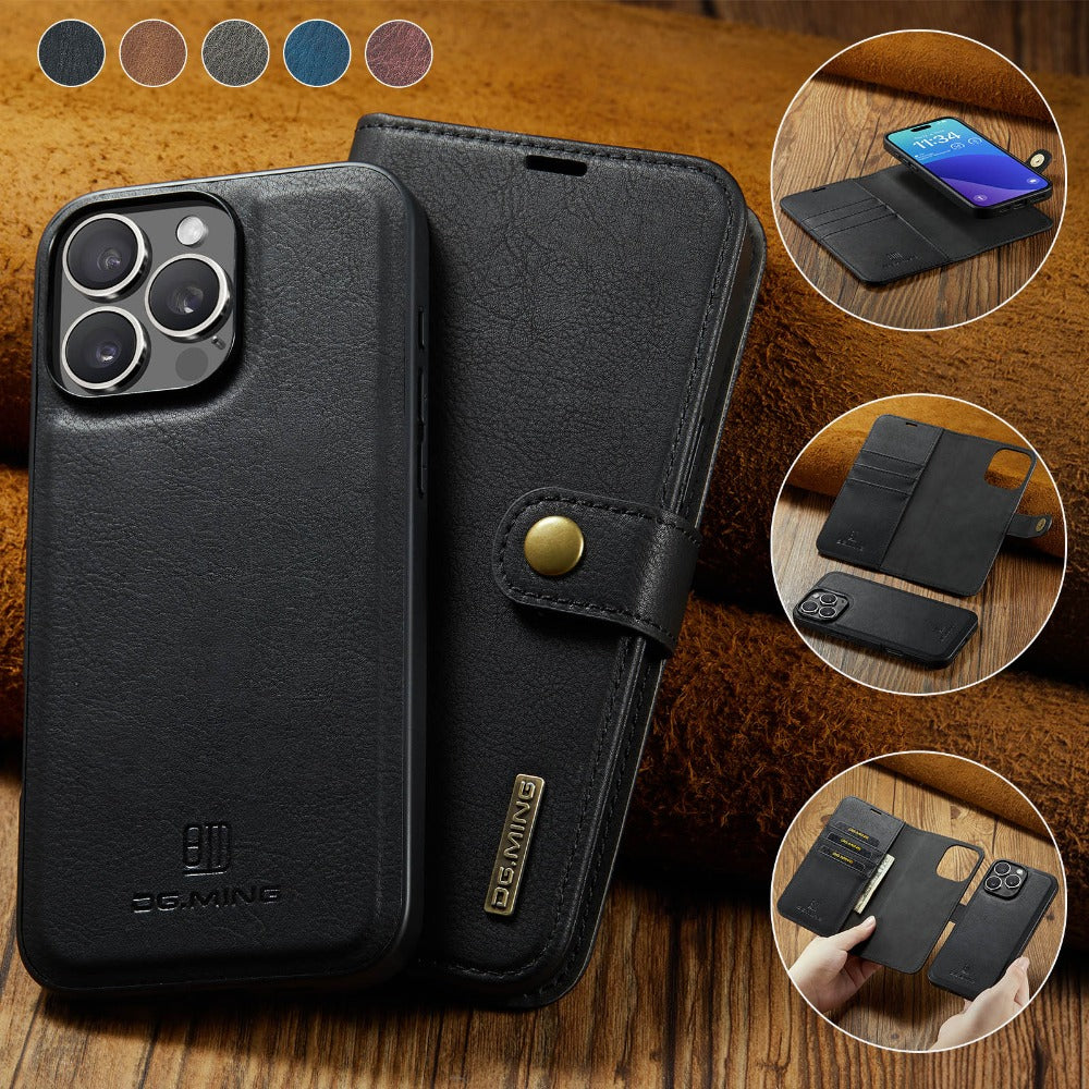 Premium Detachable Magnetic Leather Wallet iPhone Case – Card Holder, Shockproof Protection, and Stylish Flip Cover for Secure and Convenient Use