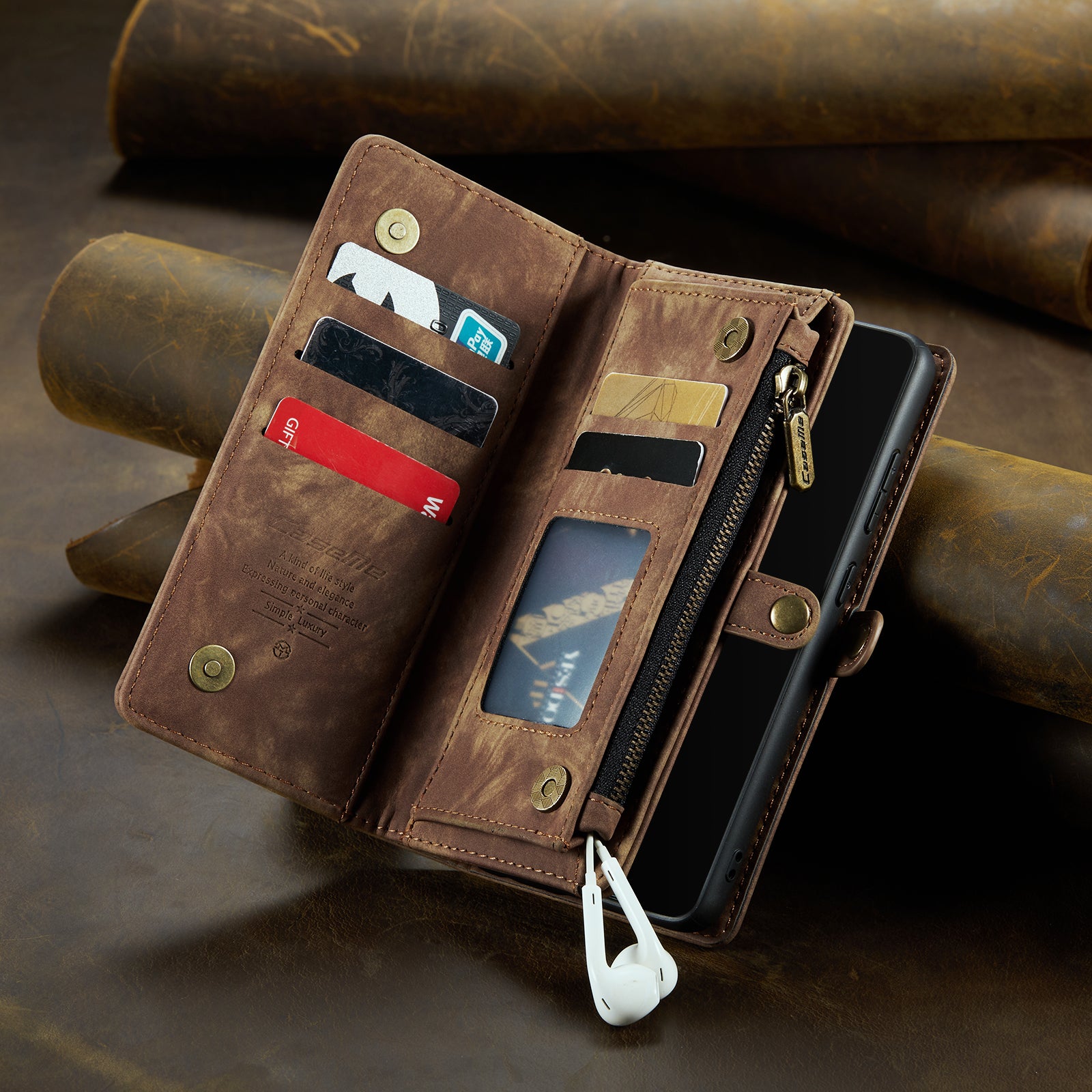 Luxury Detachable Leather Wallet Case – Multi-Function Zipper Flip Cover, Card Holder, Shockproof Protection, Magnetic Closure for iPhone