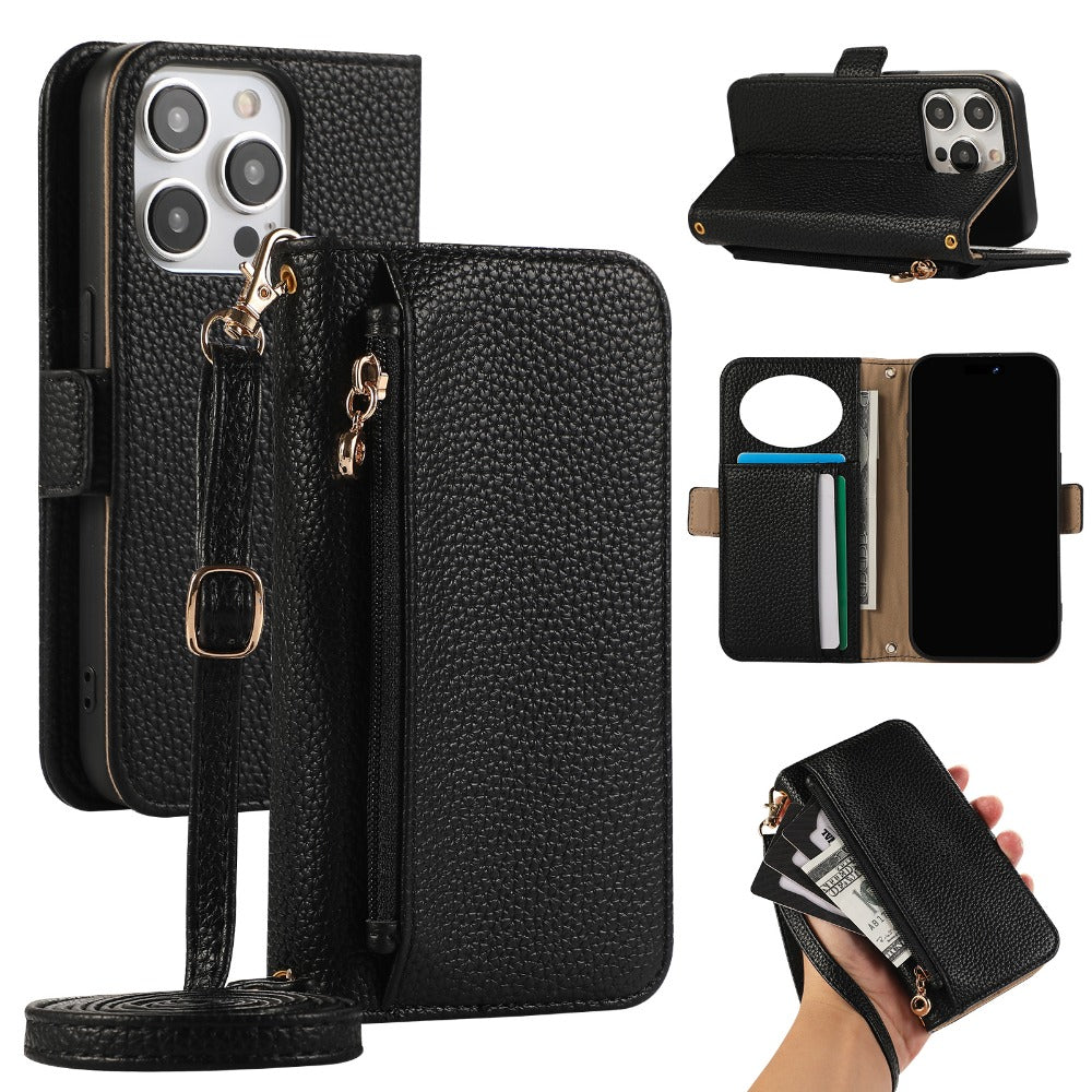 Luxury Crossbody Zipper Wallet Phone Case – Leather Card Holder, Hands-Free Strap, Shockproof Protection, and Stylish Design for Ultimate Convenience