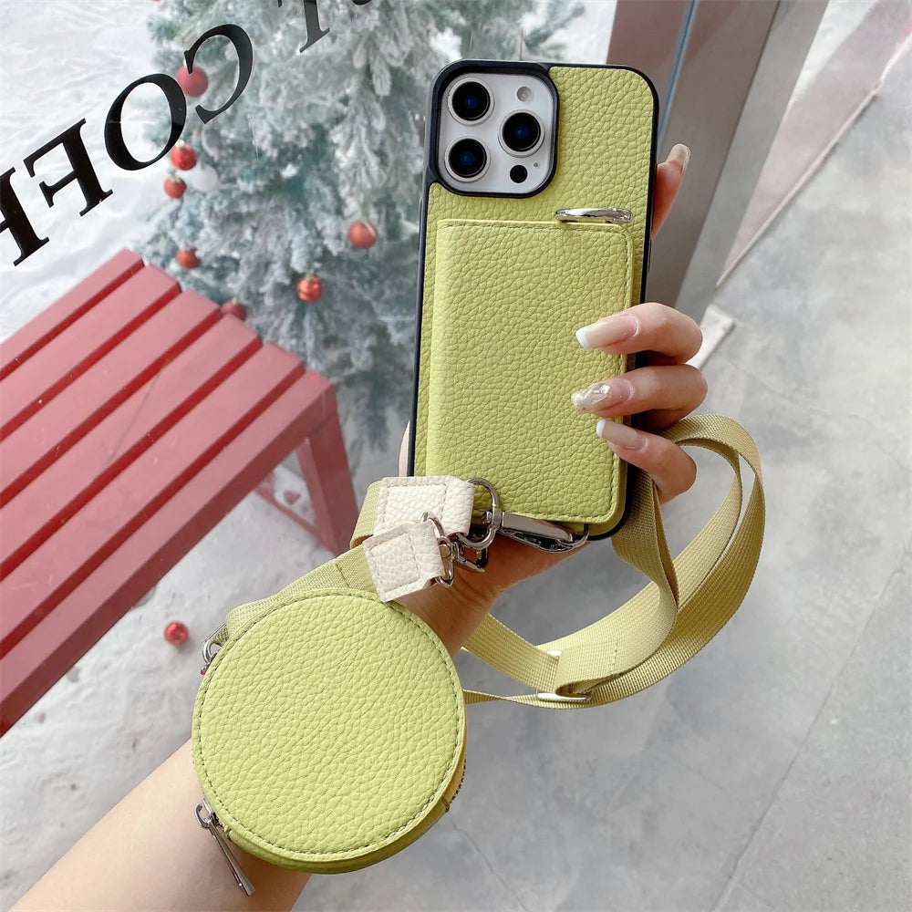 Luxury Crossbody Wallet Coin Purse Phone Case for iPhone 16, 15, 14, 13, 12, 11 Pro Max – Card Pocket Holder, Lanyard Leather Cover