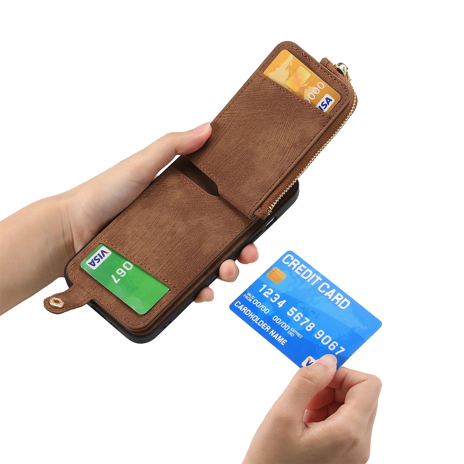 Luxury Zipper Wallet Leather Phone Case – Card Holder, Ring Kickstand, Shockproof Protection, and Stylish Crossbody Design for Secure & Convenient Use