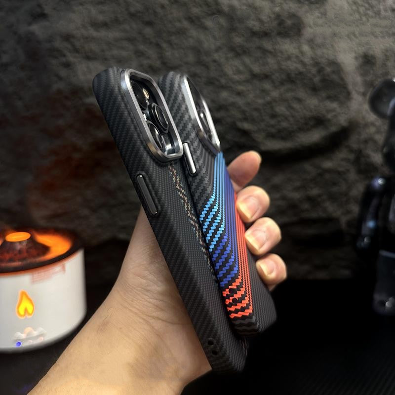 Hit Color Carbon Fiber Texture MagSafe Phone Case – Wireless Charging Hard PC Cover with Relief Design for iPhone Models