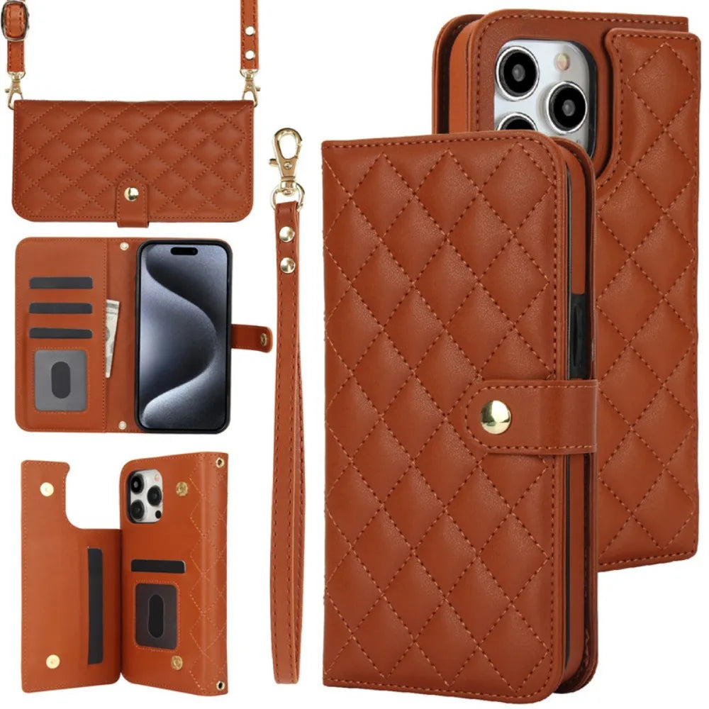 RFID Blocking Wallet Crossbody Flip Case – Card Slot Holder, PU Leather, Secure Protection for iPhone Models