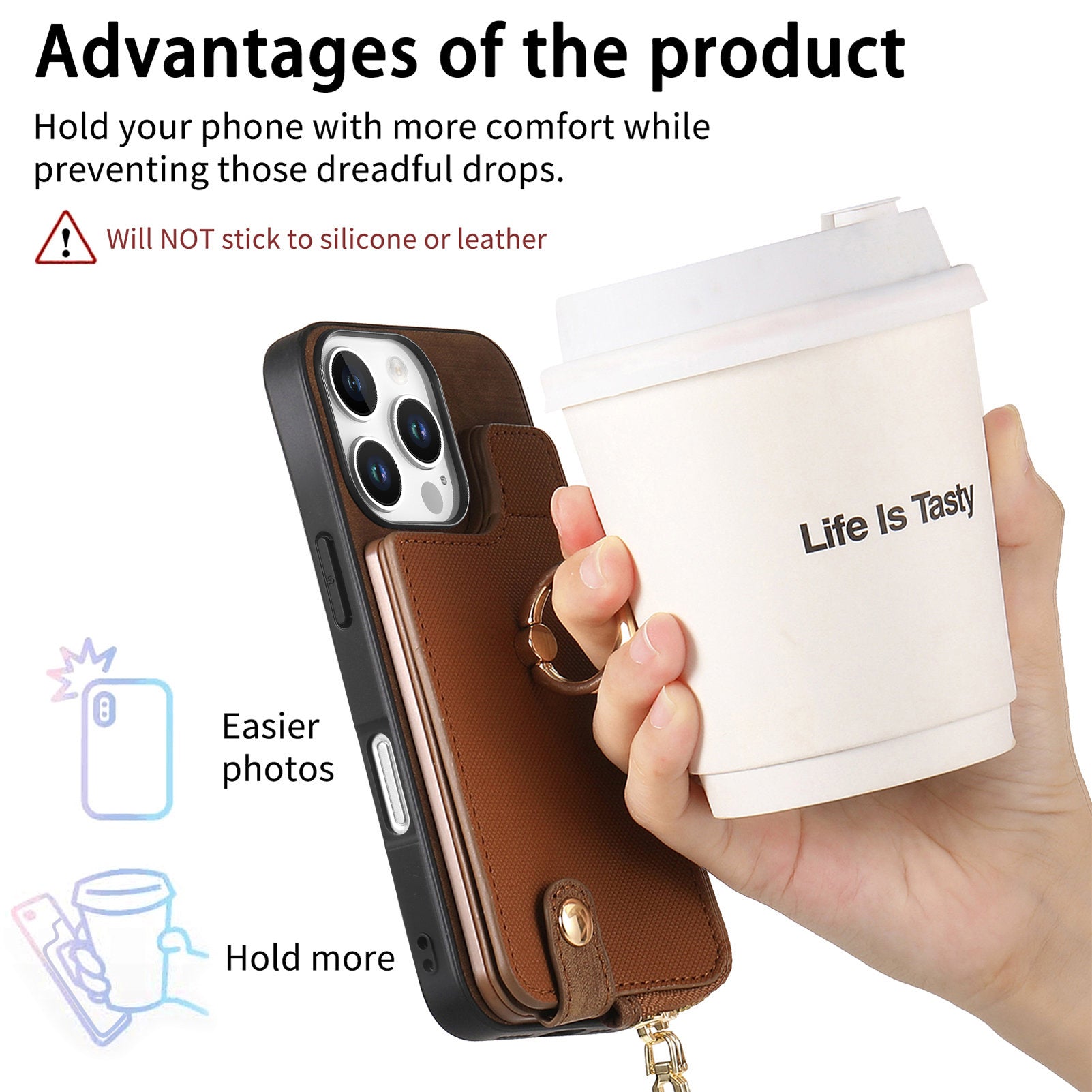 Luxury Zipper Wallet Leather iPhone Case – Card Holder, Ring Kickstand, Shockproof Protection, and Stylish Crossbody Design for Secure & Convenient Use