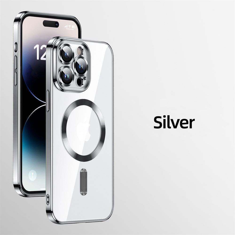 Luxury Magnetic Clear iPhone Case - Slim with Full Lens Protection, Wireless Charging Support, and Durable Plating Finish