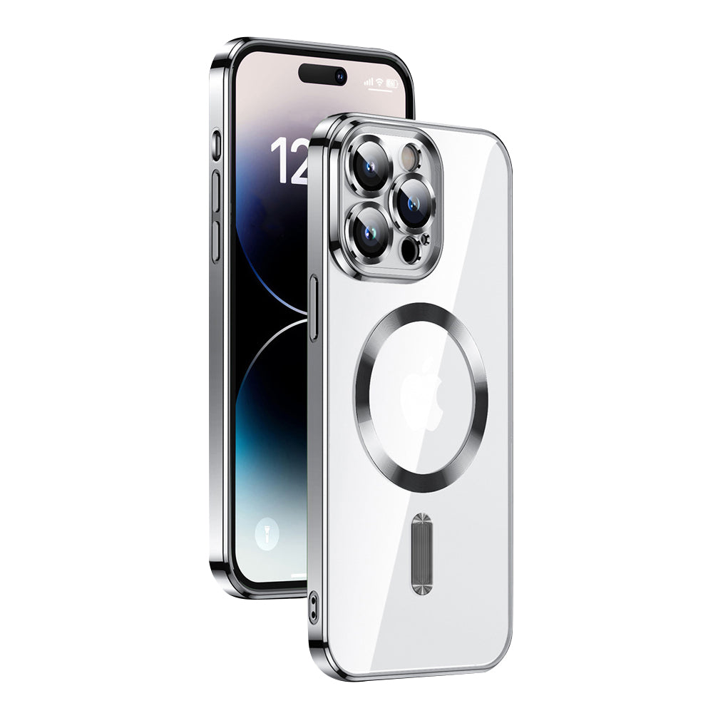 Luxury Magnetic Clear iPhone Case - Slim with Full Lens Protection, Wireless Charging Support, and Durable Plating Finish