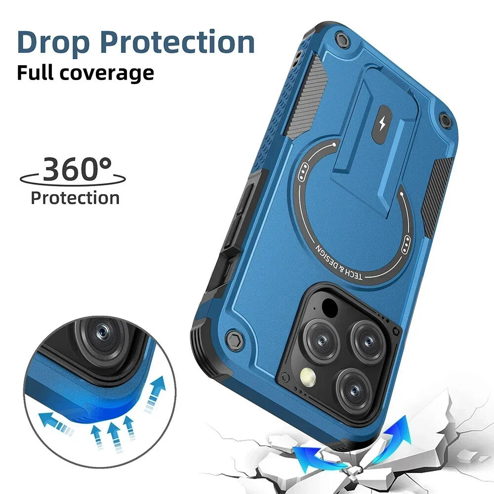 Deluxe Armor Stealth Bracket Case – Magnetic Super Fall Proof, Hard Shell with Lanyard, Heavy-Duty Protection for iPhone Models