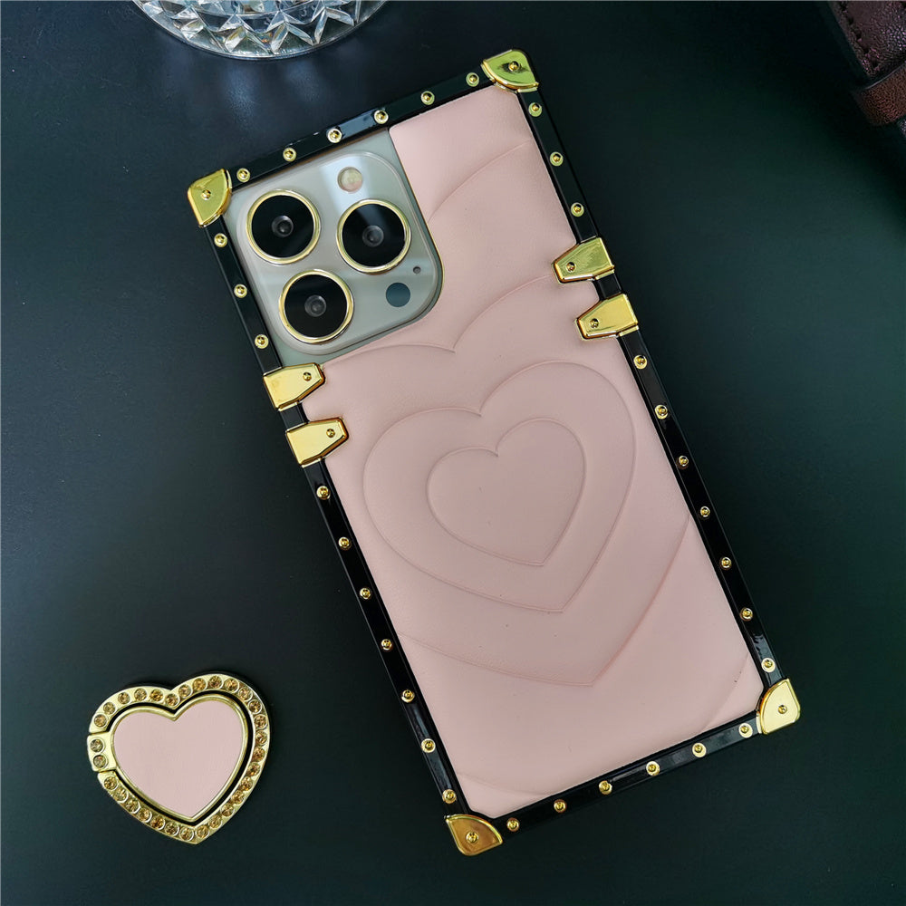 Luxury 3D Love Heart Soft PU Leather Case Shockproof Phone Cover for iPhone 15, 13 Pro Max, 12, 11 Pro, 14 Pro Max XR, XS Max