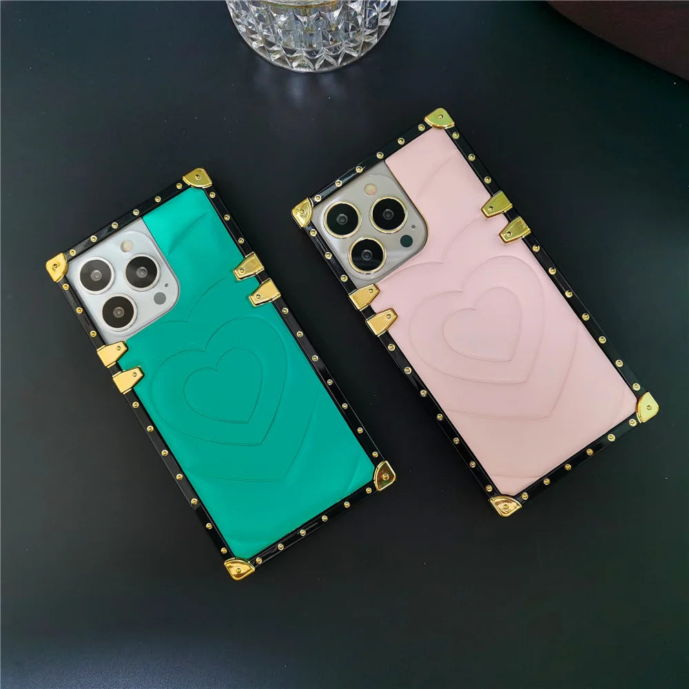 Luxury 3D Love Heart Soft PU Leather Case Shockproof Phone Cover for iPhone 15, 13 Pro Max, 12, 11 Pro, 14 Pro Max XR, XS Max