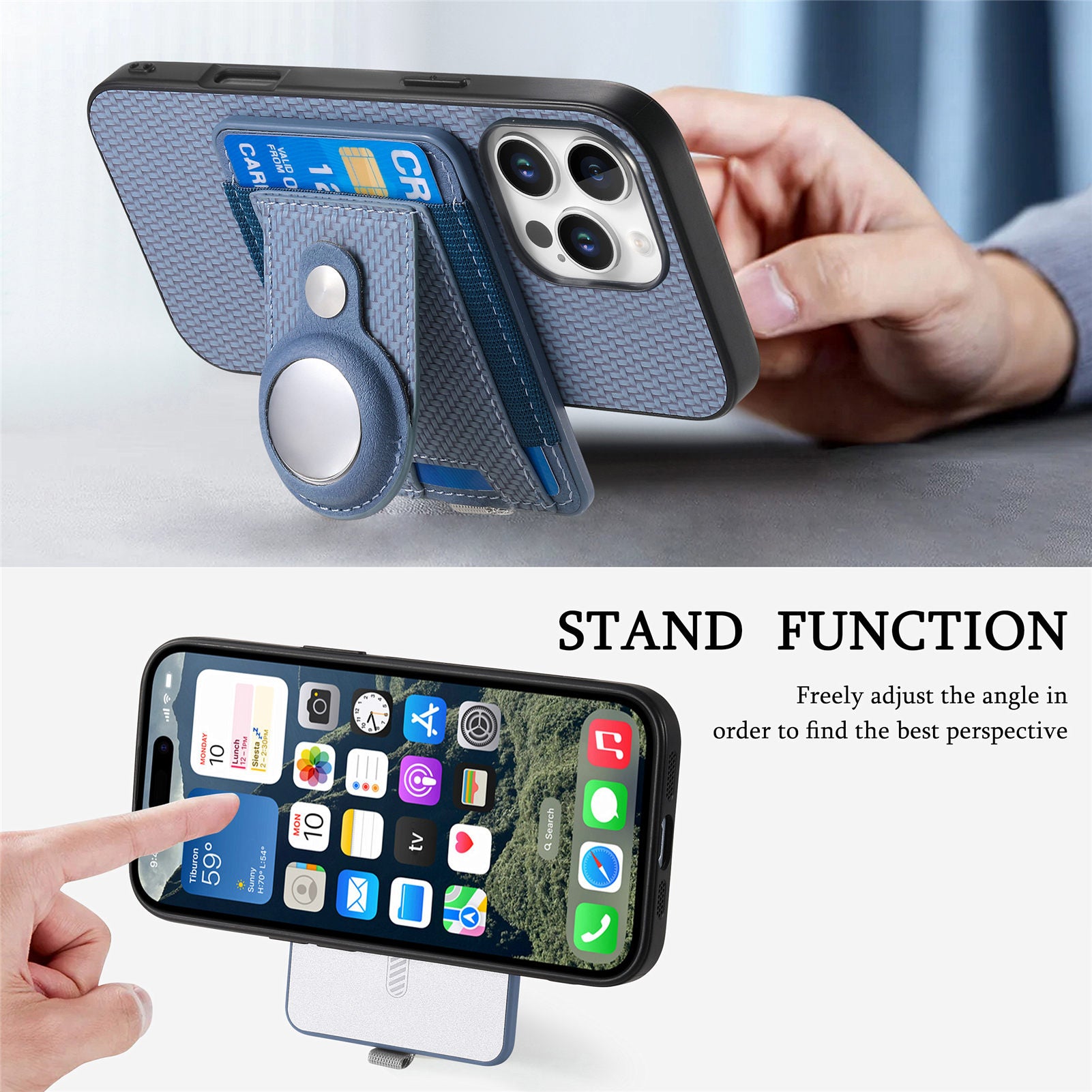 Luxury 2-in-1 Detachable Wallet Case for iPhone Magnetic Card Slot, Airtag Holder, Wireless Charging Stand Premium Protection