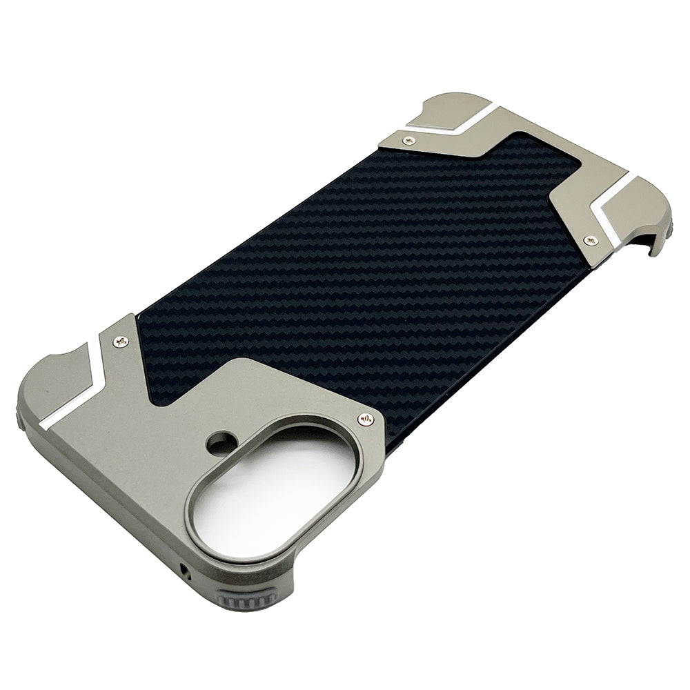 Carbon Fiber Metal Armor Case – Frameless Shockproof Cover with Built-In Invisible Magnetic Design for iPhone Models